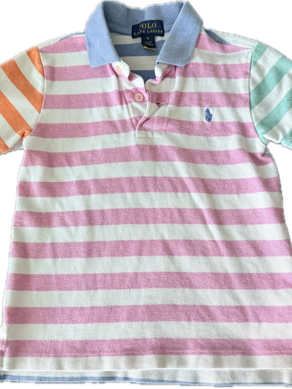 Polo by Ralph Lauren Pastel Striped Kids Polo — Pink, White & Multicolor Accents